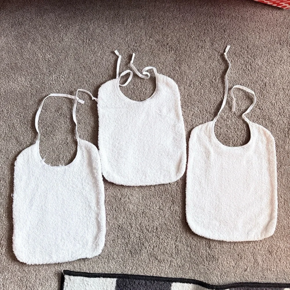 🍓Handmade Gingham Floral Girl Ice Cream Bunny Terry Cloth Tie Back Bibs (3 Pack)